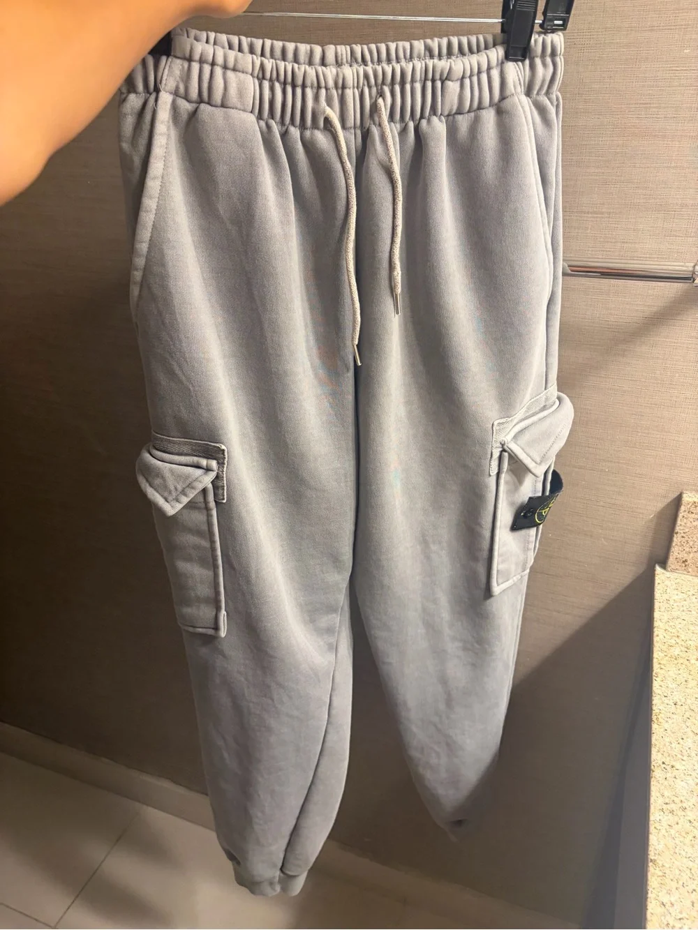 Stone Island Pale Gray Cargo Sweatpants with Patch